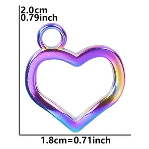 Detailed view of iridescent heart pendant with precise dimensions 2.0cm by 1.8cm