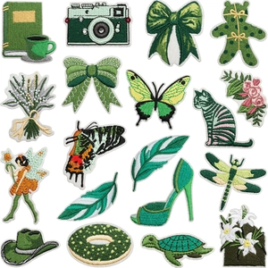 Green Embroidered Patches Fairy Animal Plant Iron On Badges Clothing Bag DIY Decoration Novelty Cute Applique