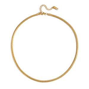 Close-up of minimalist gold snake chain necklace made of durable stainless steel