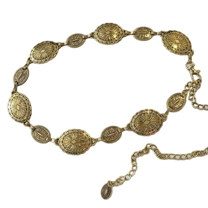 Vintage goldene geometrische ovale geprägte Taillenkette mit verstellbarem Karabinerverschluss