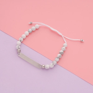 Bracelet ajustable en perles de marbre avec barre courbée en acier inoxydable et cordon blanc