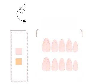 Detailed set of 10 almond press-on nails in soft pink with golden star patterns