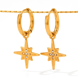 Golden North Star hoop earrings with sparkling white cubic zirconia stones for women
