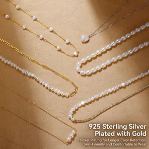 Elegant 925 sterling silver gold plated freshwater pearl necklaces collection for women