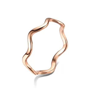 Minimalist wave ripple ring in rose gold finish made of durable stainless steel