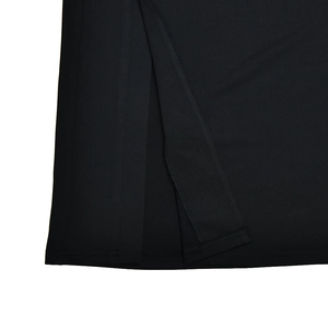 Close-up of side slit design and high-quality stitching on a black high-split long dress
