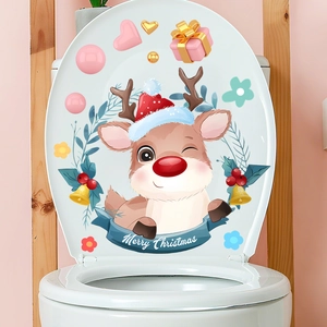 Christmas reindeer toilet lid sticker with Merry Christmas text and festive ornaments