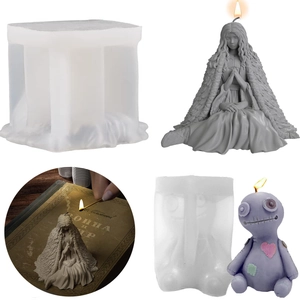 Halloween Voodoo Doll Praying Mage Silicone Mold For DIY Scented Candle Handmade Soap Plaster Ornament Making