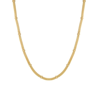 Exaggerated golden woven mesh chain necklace with decorative metal beads for women