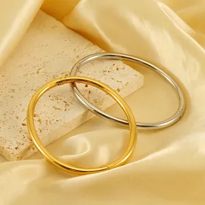 Bracelet Jonc Rond Minimaliste Plqué Or 18K Acier Inoxydable Charnière Bijoux Géométriques Chic Pour Femmes