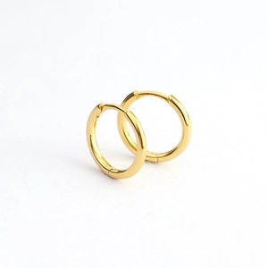 Minimalist golden s925 silver round hoop earrings with a polished metallic finish