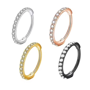 Nose Ring Stainless Steel Copper Hinged Clicker Piercing Jewelry With Cubic Zirconia Inlaid Seamless Hoop For Ear Cartilage