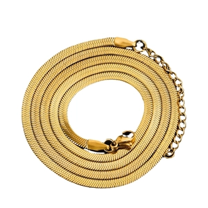 Collier chaîne serpent plat minimaliste en acier inoxydable plaqué or 18 carats en rond