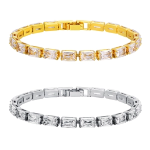 Elegante gold- und silberfarbene Tennisarmbänder mit eckigen Zirkonia-Steinen aus Kupfer