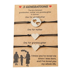 Three-piece stainless steel hollow heart braided rope bracelets on Mother's Day card