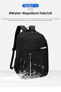 Primer plano del tejido resistente al agua de la mochila negra para computadora portátil