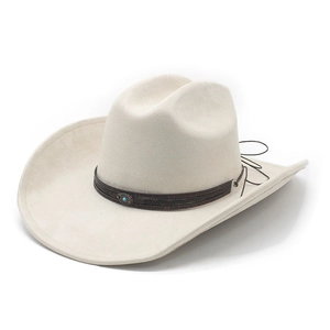 Classic cream faux suede western cowboy hat with wide brim and turquoise stone band