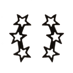 Modern black stainless steel star ear crawler earrings with a minimalist four-star design