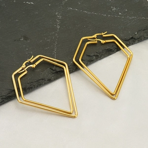 Geometric Hoop Earrings 18K Gold Plated Stainless Steel Rhombus Hexagon Shape Minimalist Versatile Fashion Jewelry For Women
