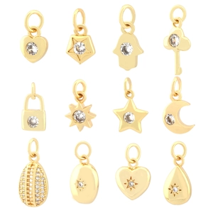 18K gold plated copper pendants set with zircon stars, hearts and Fatima hand designs