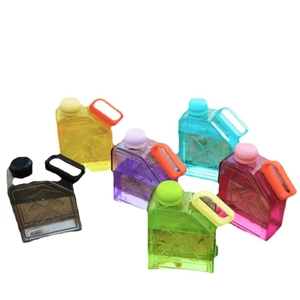 Set of six colorful square large capacity sports water bottles with portable handles