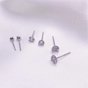 S925 sterling silver heart zircon stud earrings in three sizes with classic four-prong setting