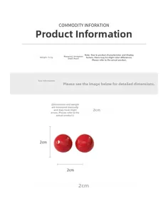 Detail view showing red 2cm faux shell pearl stud earrings weighing 8.2g with size info