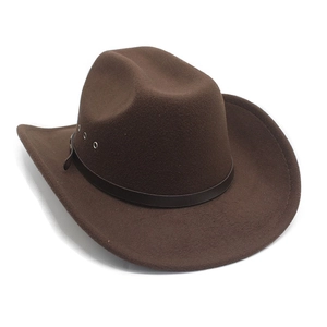 Chapeau de cowboy marron en feutre avec bord plat, ruban cuir et œillets d'aération