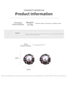 Size chart showing 2.8cm round vintage earrings with rhinestones and pearls on white background