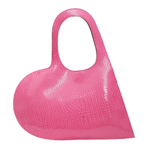 Pink heart-shaped handbag with crocodile texture and integrated handle for women