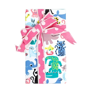 Classic Happy Birthday gift wrapping paper rolls featuring hand-drawn cartoon animals and bows