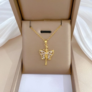 Butterfly Fairy Pendant Necklace With Zircon Copper Pendant And Titanium Steel Chain Luxury Elegant Jewelry For Women