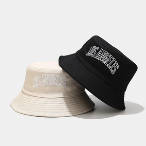 British style cotton fisherman hats in beige and black with Los Angeles embroidery
