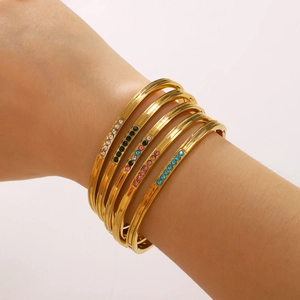 Stainless Steel Bangle Bracelet 18K Gold Plated Colorful Zircon Rhinestone Waterproof Hypoallergenic Luxury Jewelry Women