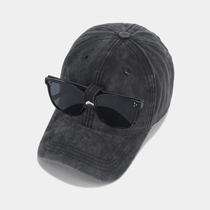 Vintage baseball cap in dark grey washed denim featuring integrated aviator sunglasses