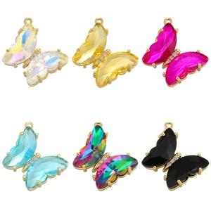 Schmetterling Anhänger Für Schmuckherstellung 18K Vergoldetes Messing Facettiertes Glas Zirkon Elegant DIY