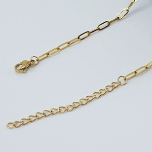 Collier chaîne trombone en acier titane doré avec fermoir mousqueton et pendentif cœur