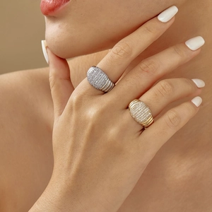 Geometric Open Ring Copper Zirconia Inlaid Adjustable Finger Ring Fashion Hip Hop Niche Luxury Jewelry For Women Girls