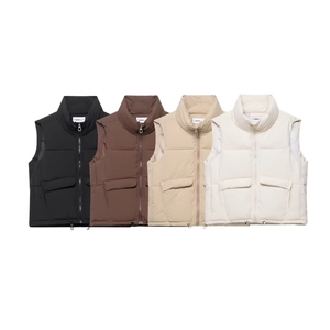 Women Casual Sleeveless Quilted Vest Stand Collar Solid Color Padded Waistcoat Zipper Large Pockets Outerwear Jacket Top