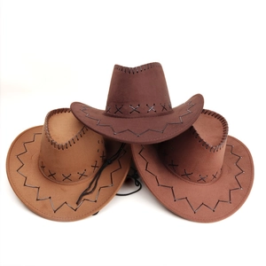 Cappelli da cowboy classici in finta pelle scamosciata marrone con cuciture a croce