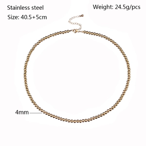 Close-up of 4mm stainless steel beads necklace with lobster clasp and extension chain