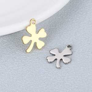 Pendentifs trèfle à quatre feuilles en acier inoxydable poli, finitions or et argent