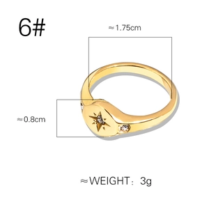 18K gold plated ring featuring three stars and zircons with detailed sizing and weight