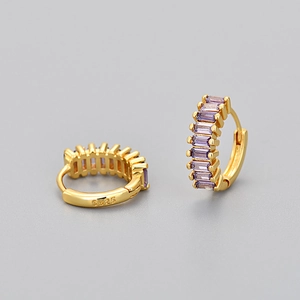 Gold rectangular purple zircon hoop earrings in 925 sterling silver bohemian style
