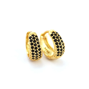 Elegance 925 sterling silver huggie earrings with micro-pave black zircon gemstones