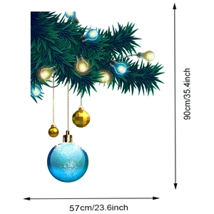 Detailed size chart showing Christmas wall sticker dimensions 90cm x 57cm with ornaments