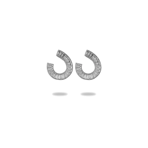French vintage C-shaped titanium steel earrings with baguette-cut baguette stones