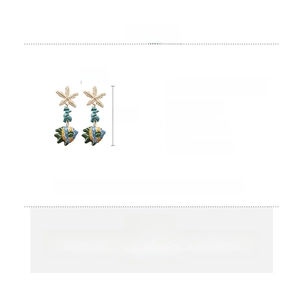 Detail view of starfish and fish earrings with measurements and resin material specs