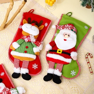 3D cartoon Santa and reindeer Christmas stockings with hanging loops for holiday decor