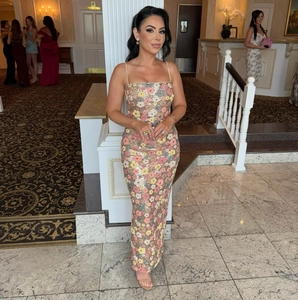 Robe à Bretelles Fleurie en Paillettes de l'Industrie Lourde pour Femme Élégante Étincelante 3D Fleurs Sans Manches Slim Maxi Soirée Mariage